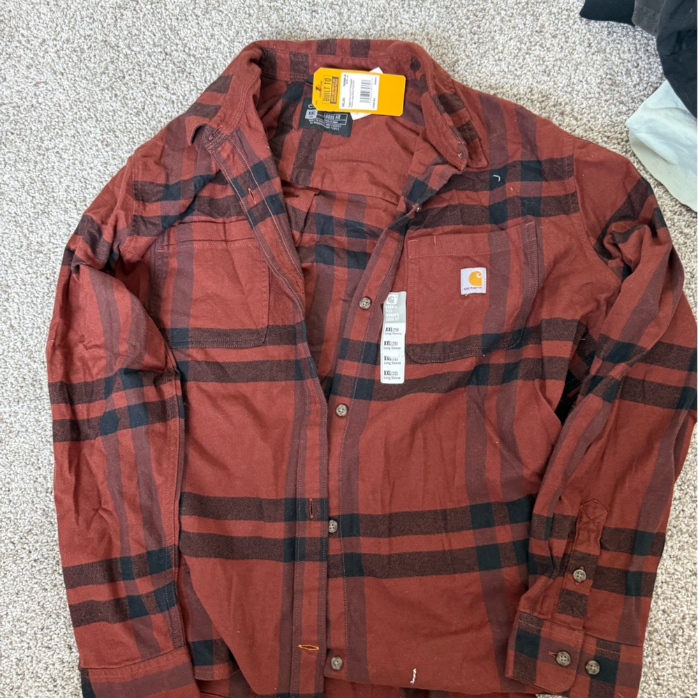 Carhartt Rust Red and Black Plaid Button-Up Shirt